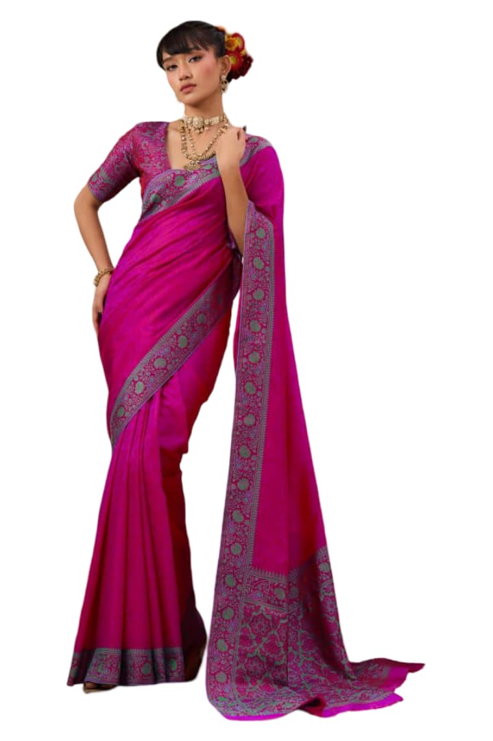 DC ELEMENTS Indian Traditional Silk Saree for Women Ethnic Designer Wedding & Festive Wear Sari Bollywood Inspired Saree (001)