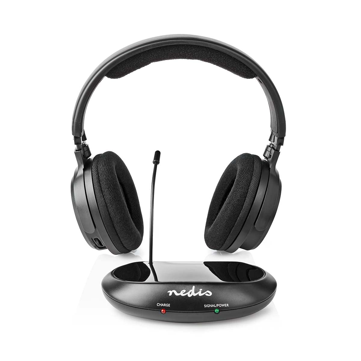 Casque TV Sans Fil RF Nedis - Portée 100 M, Batterie 11h, Station De Charge, Argent/noir