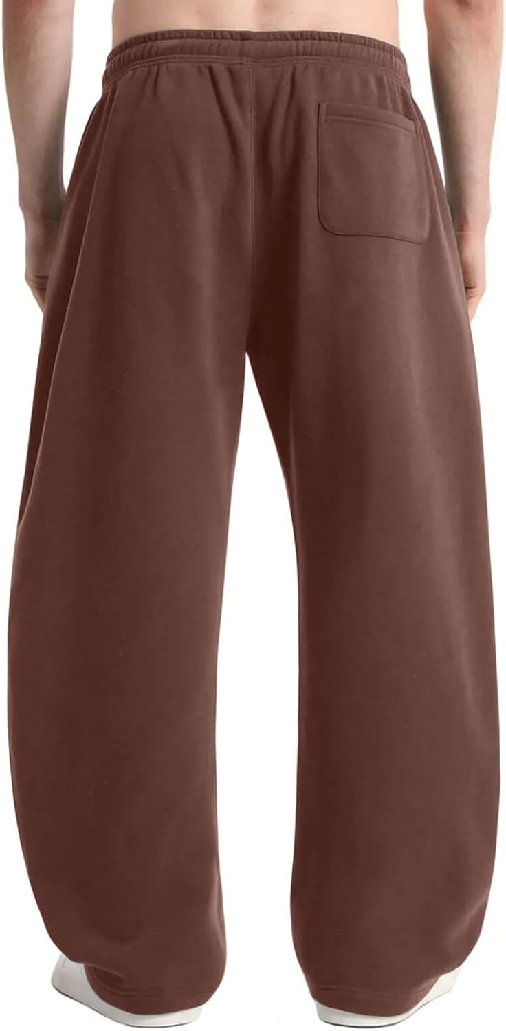 HeSaYep Men's Fleece Baggy Sweatpants Wide Leg Barrel Sweat Pants Lounge Athletic Gym Pants with Pockets - Image 2