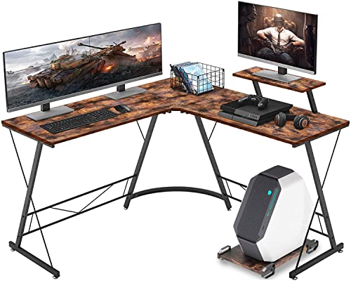 Image of L-Shaped Desk 50.8 inch Computer Corner Desk, Home Gaming Desk, Office Writing Workstation with Large Monitor Stand, Space-Saving, Easy to Assemble (Vintage Top + Black Frame)