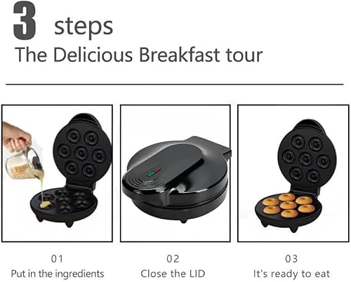 Miniatura 3 de Mini Donut Maker- Donut Maker Machine for Home -7 Small Donut Maker,Electric Non-Stick Surface Makes for kids donut maker, Makes Doughnuts(Black)