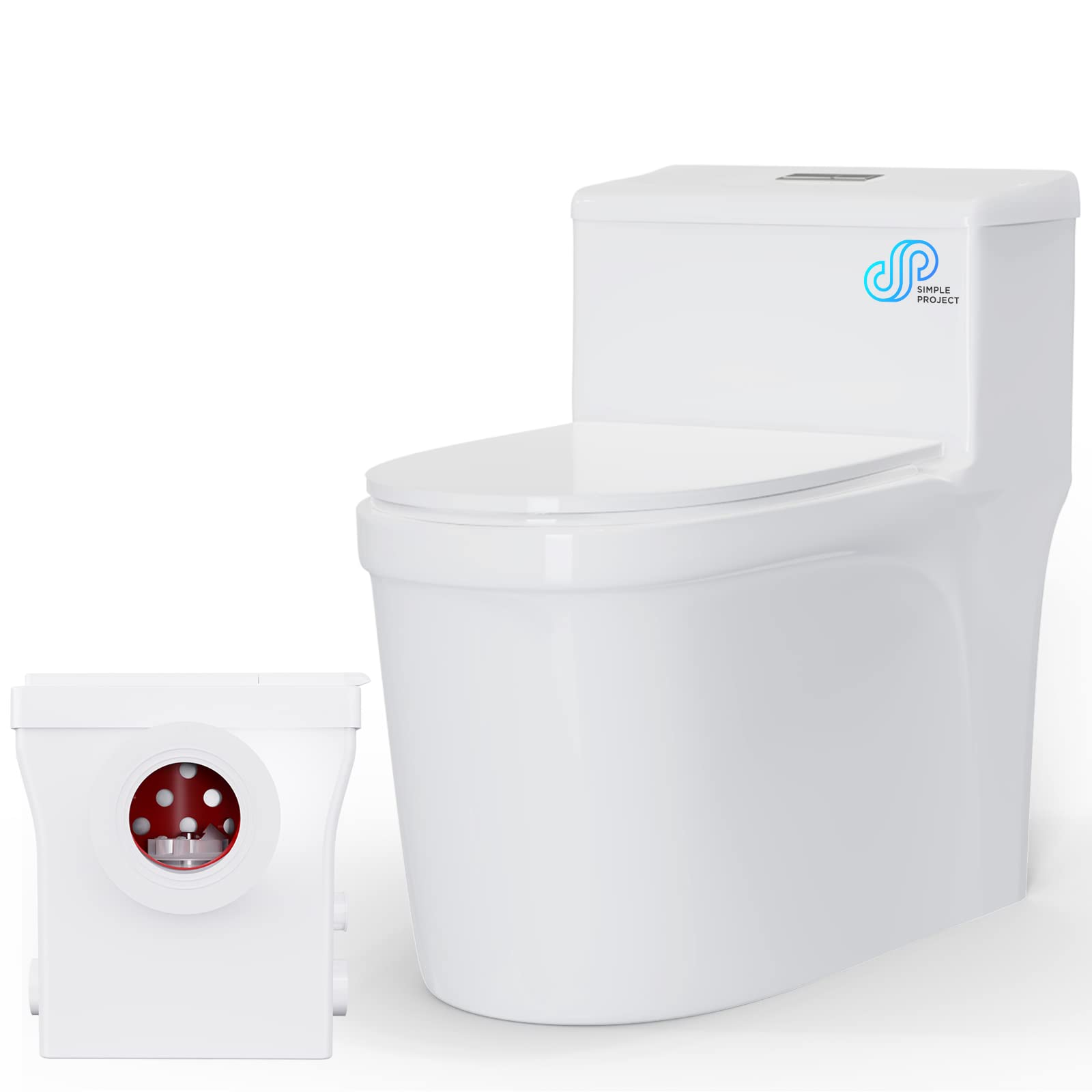 Simple Project Macerating Toilet System Kit, One Piece Upflow Toilet System | Upflush Toilet For Basement With 600w Macerator Pump Connect Sink, Bathroom, Laundry