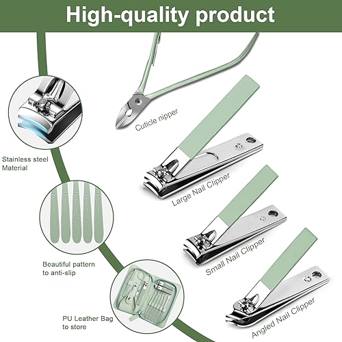 DUAIU Manicure Set,12pcs Nail Clippers Set Professional Nail Kit Stainless Steel Nail Care Tools Pedicure Kit Manicure Set with PU Leather Bag Gift for Men Women - Image 4