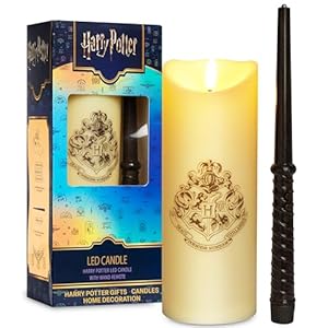 Harry Potter LED Candle with Wand Remote Control, 5m Range & Hogwarts Crest Design, White Battery-Operated Long Flameless Candle for Home Decoration