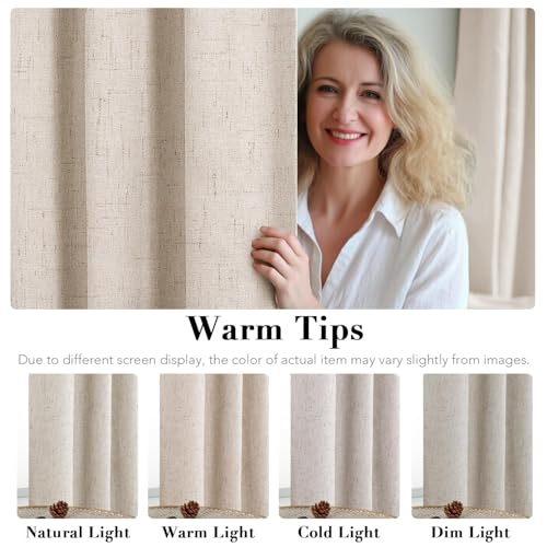 Image of H.VERSAILTEX Blackout Curtains Linen Curtains 120 inches Long 100% Black Out Curtains for Bedroom Windows, Textured Linen Look Draperies Grommet with White Liner, 2 Panels, Natural