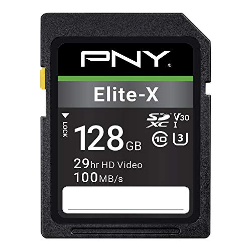 PNY 128GB Elite-X Class 10 U3 V30 SDXC Flash Memory Card, Read Speeds