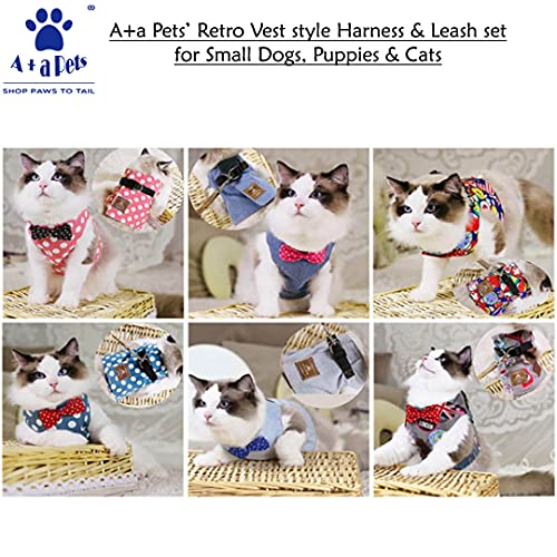 Image of A+a Pets' Retro Vest Style Combo of Harness & Leash Set, No Pull, No Escape, Breathable, Cute Soft Prints for Puppies, Small Dogs, Cats (London Dreams, Beige, Small)