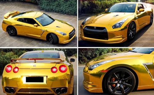 Image of LZLRUN 1FT x 5FT Chrome Mirror Vinyl Wrap Adhesive Car Sticker Decal Film (Gold, 1FT x 5FT)