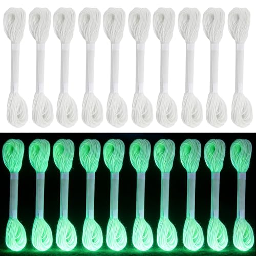 10 Pcs Glow in The Dark Embroidery Floss Glow in The Dark Yarn 8.74 Yards Fluorescent Embroidery Floss for Embroidery Quilting Sewing DIY Accessories