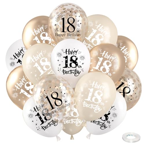 18th Birthday Decoration Balloons White Gold Confetti Beige Balloons for 18th Birthday Anniversary Party Supplies Happy 18th birthday Balloon for Him Her Champagne Gold White Theme Party Decoration