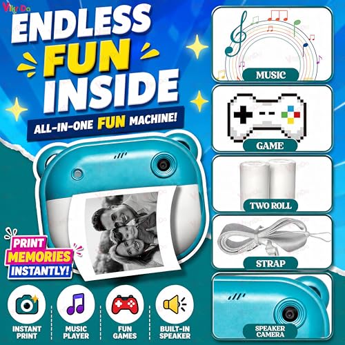 Image of VikriDA Instant Print Camera for Kids | 1080P HD Digital Camera with Video Recording, Built-in Printer, Fun Filters & Stickers.