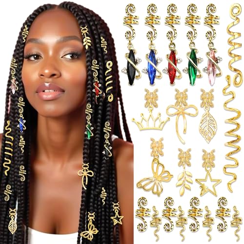 Bijoux de cheveux pour tresses flexibles : lot de 21 anneaux ajustables et breloques papillons