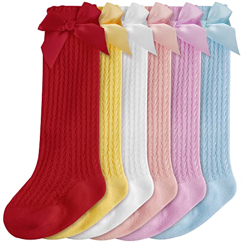 Cozyway Baby Girls Knee High Socks 3/6 Pack Bow Long Stockings Infants Toddlers Ruffled Socks School Uniform Leggings #TOP21