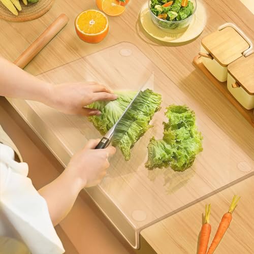 Acrylic Cutting Board with Counter Lip 18"x14", Clear Cutting Board for Kitchen, Apartment Essentials, Minimalist Counter Decor Kitchen Gadgets Ideal for Food Prep Serving Home Dining Counte