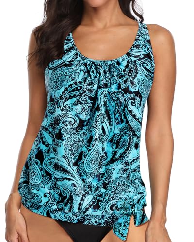 Image of Yonique Womens Blouson Tankini Top Only Loose Fit Swim Top No Bottom Modest Swimsuit