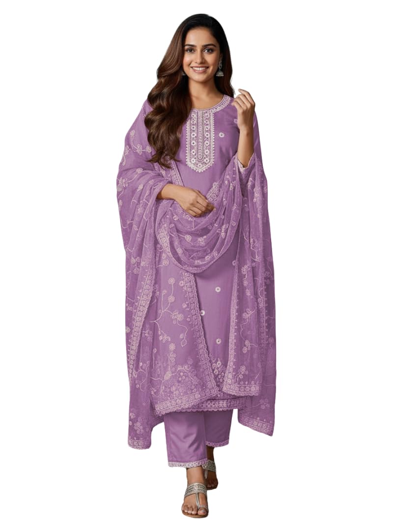 Women's Embroidered Work Chanderi Kurta & Pant With Dupatta || Straight Kurta Outfits || Ethnic Set (1655_Kurta Set)-image-17