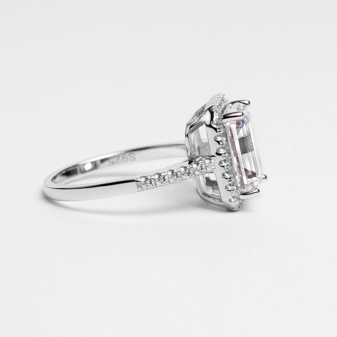 Michooyel S925 4.0ct Emerald Cut Engagement Ring for Women Halo Promise Ring Cubic Zirconia Sterling Silver Wedding Band Ring for Women - Image 9