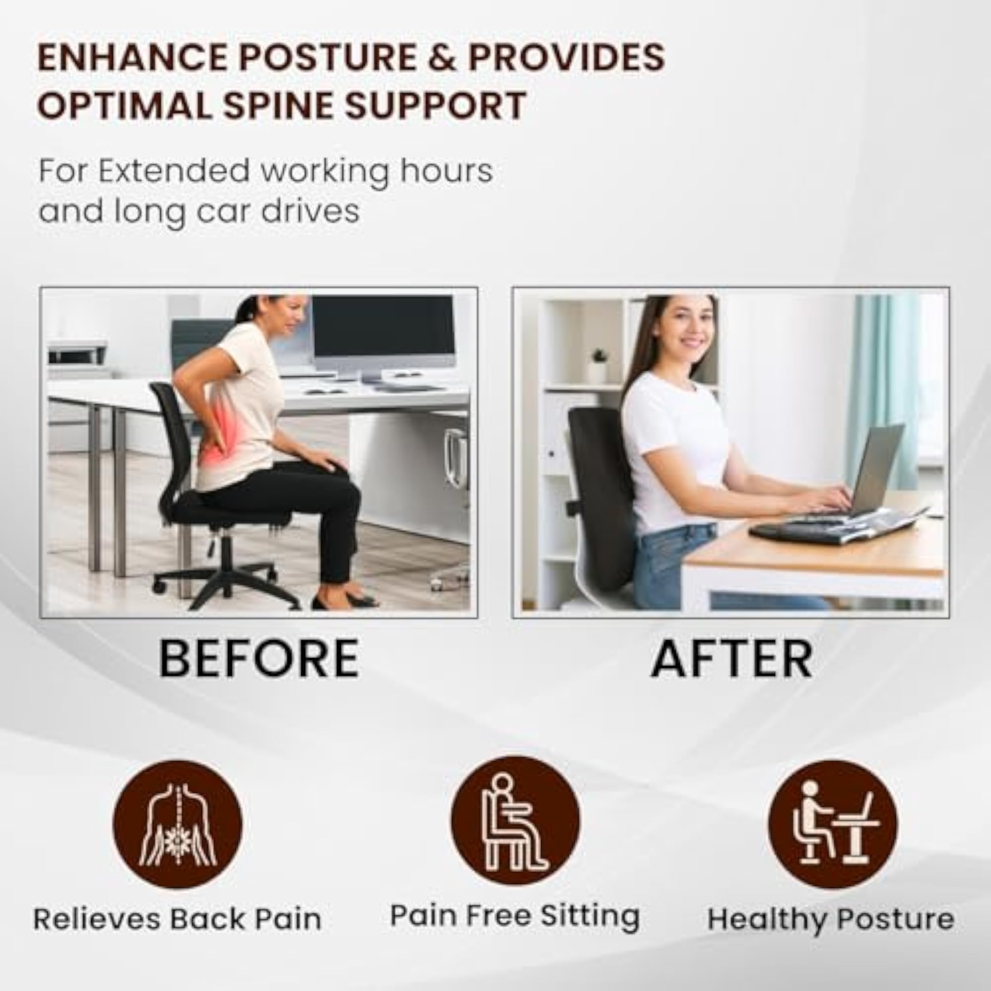 Orthopedic Lumbar Back Rest Support Pillow for Office Chair