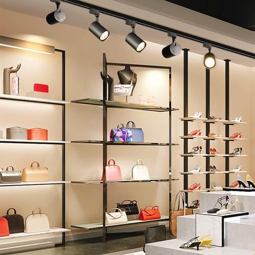 12-Lights LED schwarze Track Lighting Complete Kit Industrial Deckenleuchte, 20W 3000K schwenkbare Deckenstrahler für Schlafzimmer, Küche und Wohnzimmer mit extra 4m Schienen