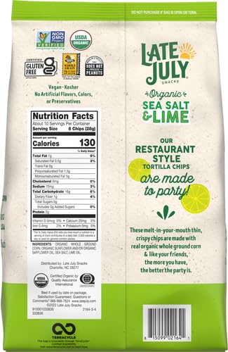 Image of Late July Sea Salt & Lime Organic Tortilla Chips, 10.1 Oz Bag (Pack of 9)