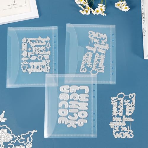 Image of UNIMEIX 12 Pcs 2-in-1 Stamp and Die Storage Refill Pages Reusable Storage Cases Seal Bags Transparent Plastic Folders for Cutting Dies Stencil Embossing Crafts (6.3 inch x 7.6 inch)