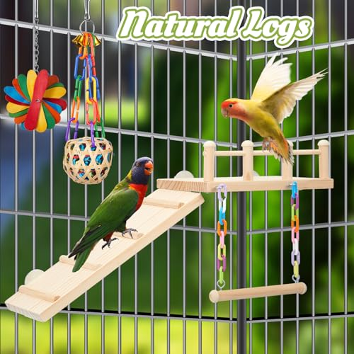 Image of 6 Pcs Parakeet Cockatiel Bird Toys, Parrot Swing Chewing Hanging Toys, Colorful Style Parrots Cage Accessories, Interactive Chew & Climb Play Set (Interactive Style)