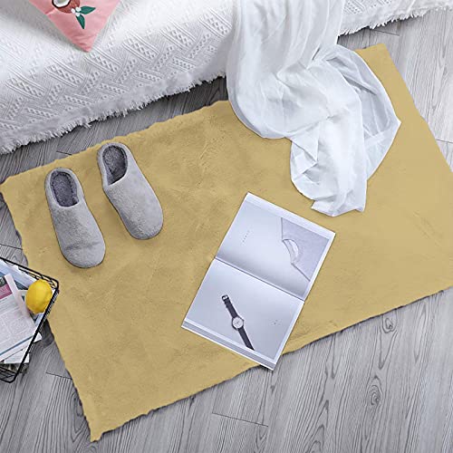 Image of Luxe Home Rabbit Fur Soild Bath Mat Super Soft, Anti-Slip, Washable, Rectangle, for Bathroom Door Mate, Bedroom Door Mats (Gold, 45x75 cm)