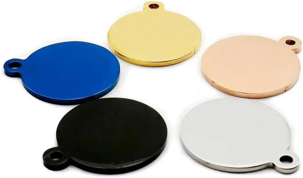 100 Stück individuell gravierte blanke Hundemarke, personalisierte Haustiermarke, Edelstahl, Haustiername, Telefonnummer, ID-Marke, runde Edelstahlmarke, Haustiermarke, Namensschilder, Blau, S, 25 x