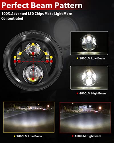 Bicyaco 6080 7 Inch Led Motorcycle Headlight With 4.5 Inch Fog Lights Passing Lamps Dot Sae Approved, Compatible With Harley Davidson Classic Electra Street Glide Fat Boy Road King Heritage Softail thumb #1