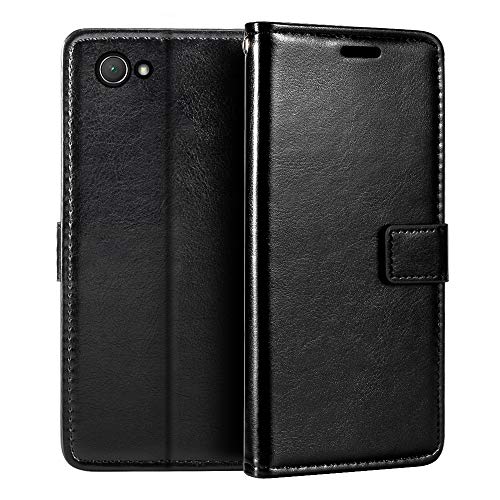 Shantime Leather Case Compatible with Sony Xperia Z1 Compact, Business Design Magnetic Flip Cover with 3 Card Slots, Photo Frame, and Hidden Wallet(Black)