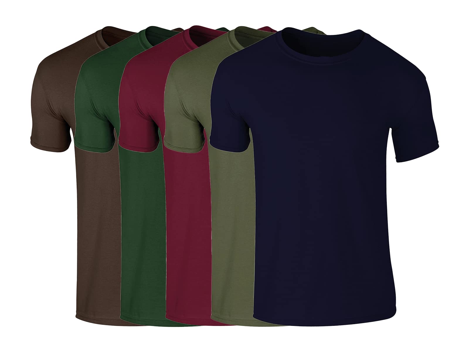 COOZO Mens Soft Cotton Pack of 5 Short Sleeve T-Shirts - Dark Chocolate/Forest Green/Maroon/Military Green/Navy - 2XL