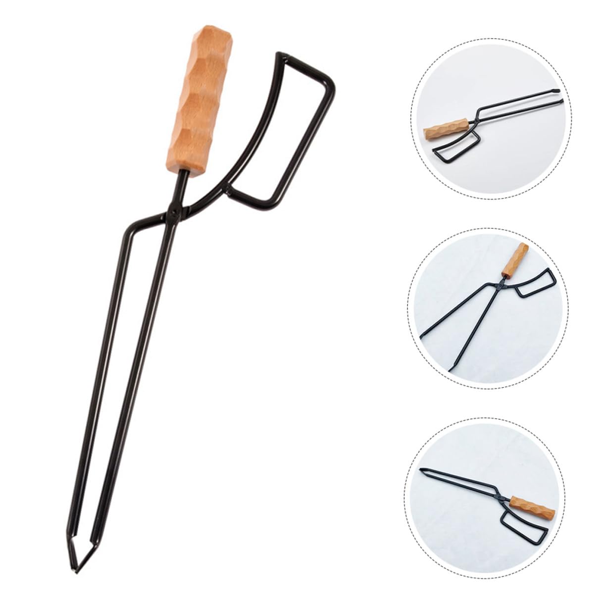 Pinza per Carbone da Barbecue All'aperto Manico in Legno