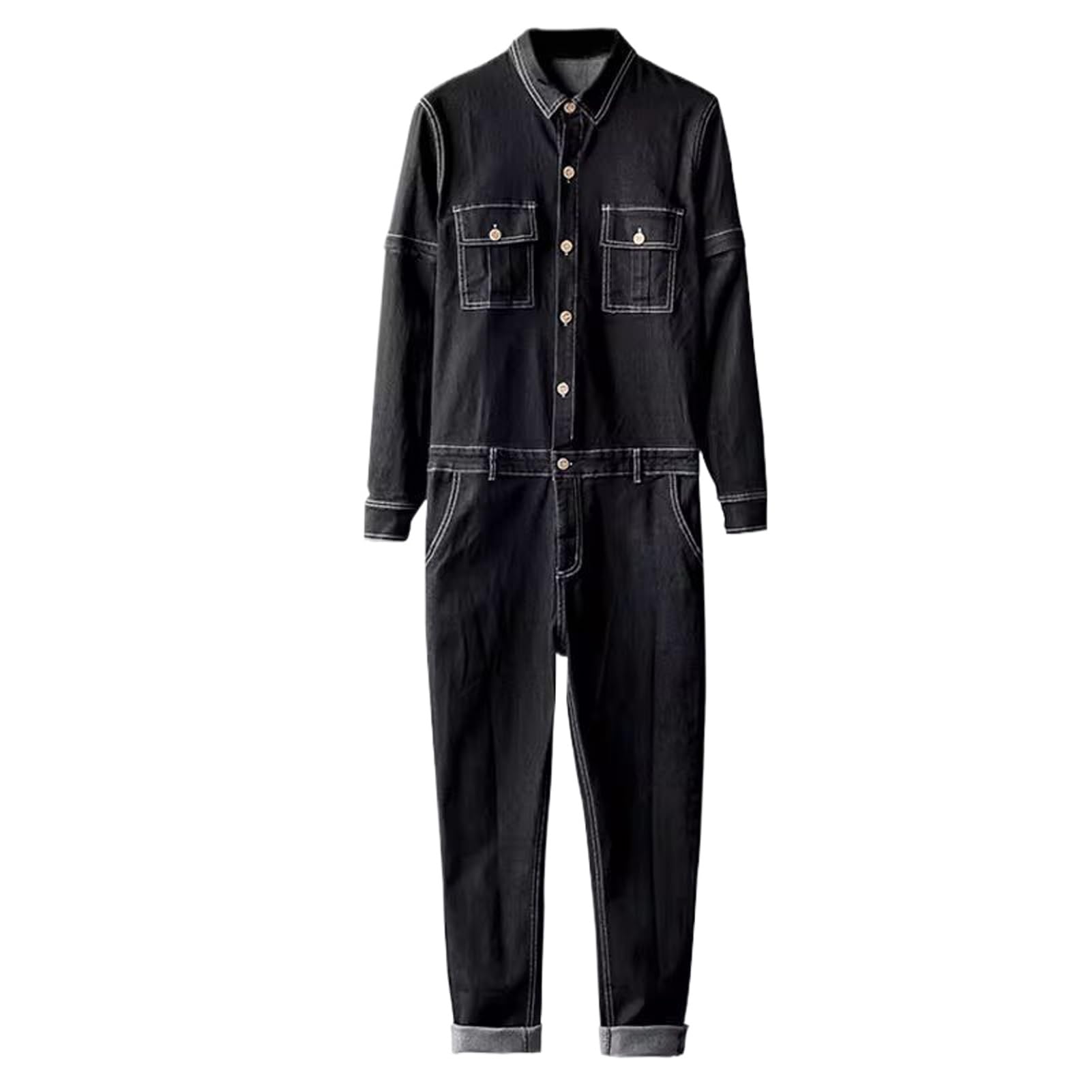 Overol de mezclilla para hombre WOLONG retro negro de manga larga 2