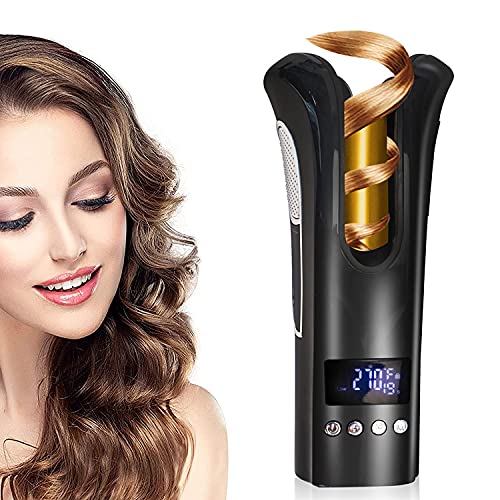 Automatic Hair Curler, Auto Rotating Curling Iron Tourmaline Ceramic Heater All-Around Anti-scalding 360°Rotatable Cord Intelligent Anti Tangle, 220°F -410°F Control, Black