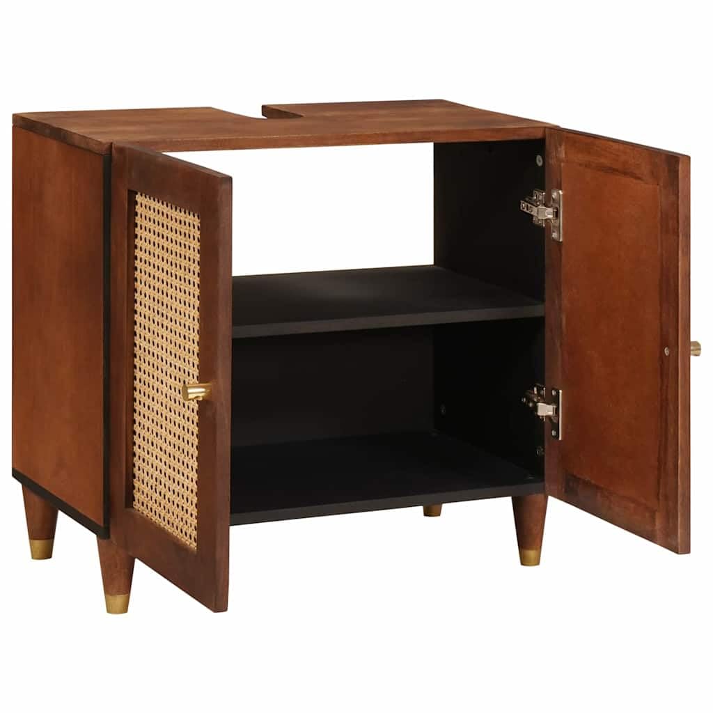 Szafka łazienkowa z półką z drzwiami brązowa 62 x 33 x 58 cm, wytrzymały organizer łazienkowy z dużym schowkiem, łatwy montaż i nowoczesne wzornictwo do wnętrz,