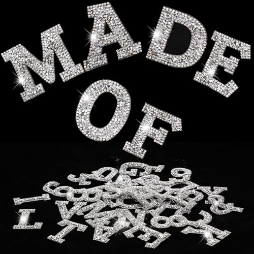 WILLBOND 37 Pieces Rhinestone Letter Stickers Large Glitter Alphabet Crystal Number Self Adhesive Bling Stickers Iron on Letters for Art Crafts Clothing DIY Decors(White,1.97 Inch)
