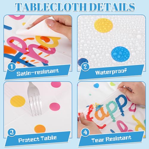 Image of 3 Pack Plastic Birthday Tablecloth, 54 x 108 Inch Birthday Decorations