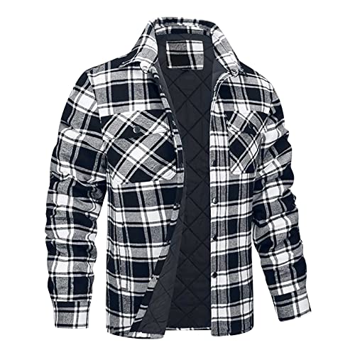 Mens Sherpa Lined Shacket Regular Fit Long Sleeve Plaid Shacket Coat Casual Long Sleeve Buttons Shirts Jackets