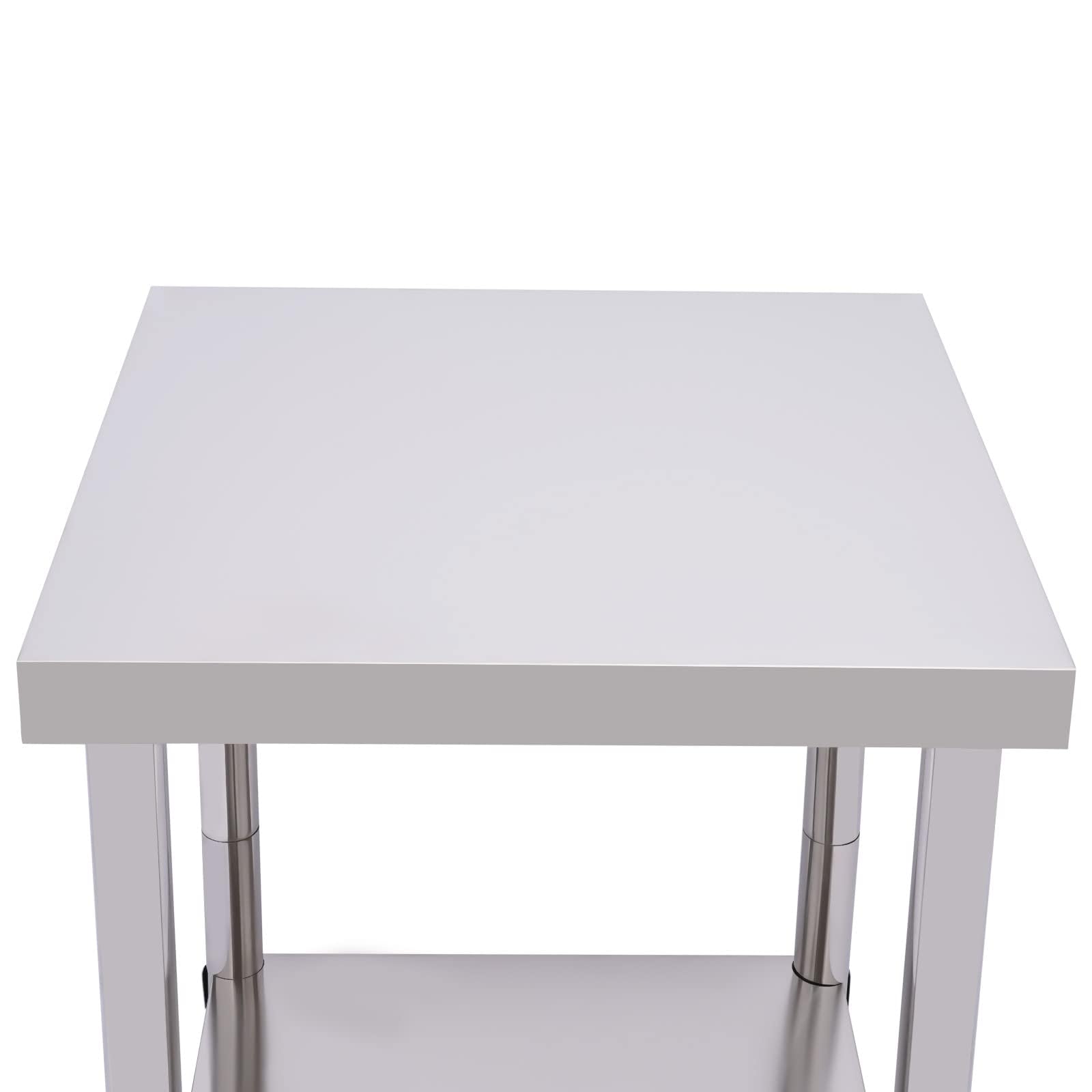 Mesa de trabajo de 2 niveles, 60 x 60 cm, de acero inoxidable, con ruedas, mesa de trabajo, cocina, cocina, bar, restaurante