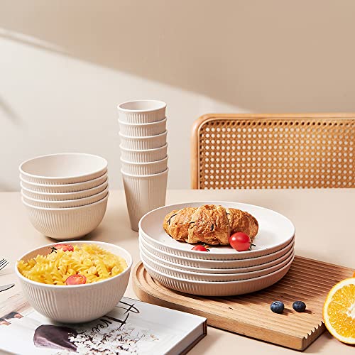 18pcs Wheat Straw Dinnerware Sets HXYPN Unbreakable Reusable Dinnerware Set Kitchen Cups Plates and Bowls Sets Dishwasher Microwave Safe Plates - Image 3