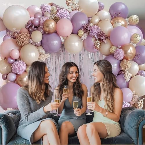 Image of Blocesa Dusty Purple Balloons Arch Kit, Double Stuffed Purple and Pink Balloon Garland with Lilac Lavender Pink White Sand Rose Gold Balloons for Weddings Bridal Shower Birthdays Party Decor