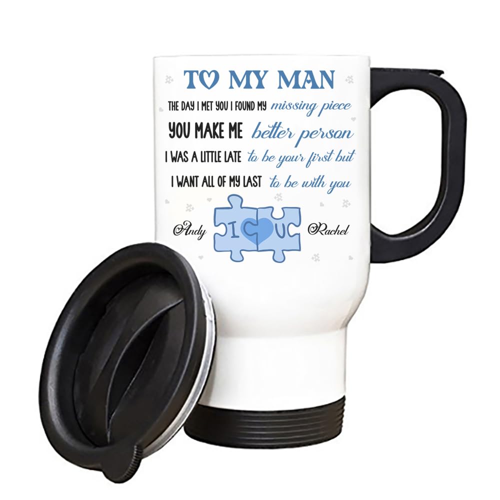 Getagift Personalised Valentines Day Gifts for Him, to My Man, Anniversary, Present for Husband, Insulated 14oz Travel Mug, Tea, Coffee Mug. (White)