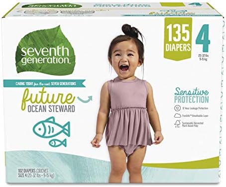 Seventh Generation Baby Diapers, Size 4, 135 Count (Pack of 1)