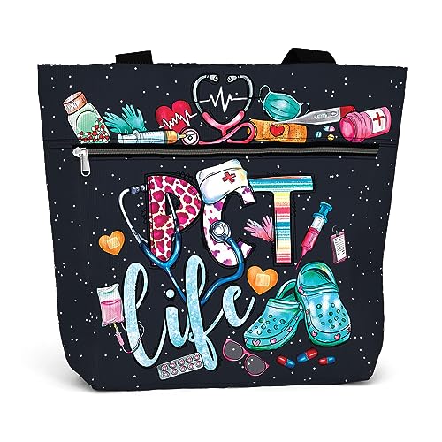 Image of 84hoods Large Waterproof Tote Bag with Pockets and Zipper for Work. Gift for Nurse. Shoulder Bag for Women.