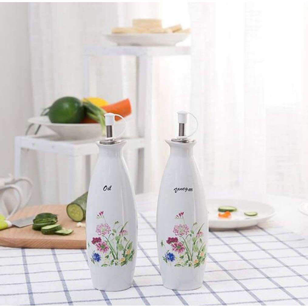 Butelka z dozownikiem oliwy z oliwek do kuchni 2 szt. ręcznie wykonany ceramiczny dozownik oliwy z oliwek lub octu 250 ml (kolor: biały)