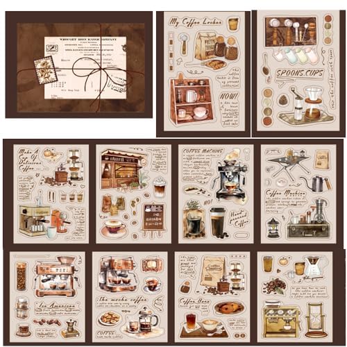 Alideco 20pcs Scrapbook Stickers Vintage Coffee Gourmet Sticker Book for Adults Sticker journaling Stickers for Scrapbooking (shoumokafei)