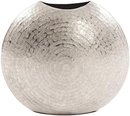 Howard Elliott Collection Frosted Decorative Metal Vase Mettalic Silver Accent with Hammered Texture for Home, Centerpiece, Entryway & Living Room, 10.25 x 5 x 10.75 Inch, Small