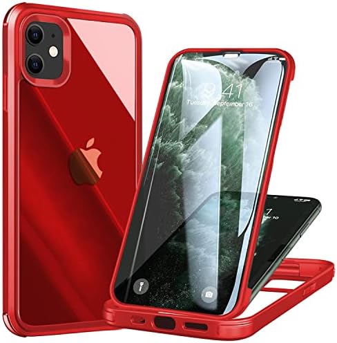UBUNU iPhone 11 Case with Screen Protector [Built-in 9H Hard Tempered Glass], for Magsafe Clear Dual Layer 360 Full Body Protection for Men Women iPhone 11 Protective Phone Case Cover 6.1 inch, Red