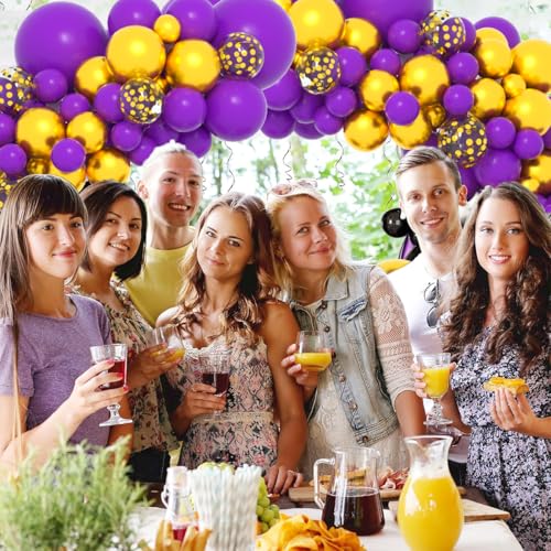 Image of Dark Purple Gold Balloon Garland Arch Kit - 121PCS Purple and Gold Balloons Dark Purple Balloon for Birthday Wedding Anniversary Retirement Graduation Party Decorations