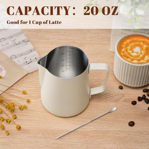 Image of Amrules Milk Frothing Pitcher 20oz Frother Cup Barista Tools, White